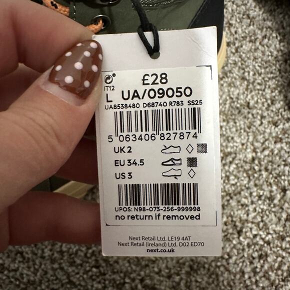 NEXT Kids' Khaki Green Lace-Up High Top Boots Size 3 - Picture 9 of 10